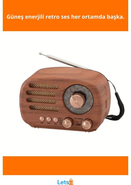 Ahşap Retro Radyo Bluetooth USB Sd Kart Girişli Güneş Enerjili fiyatları
