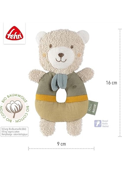 Bebek Halka Kavrama Oyuncağı Ayıcık Fehnnatur - Organik Pamuklu Pelüş Hayvan - Oyun Oynayarak Öğrenmek Için Çıngıraklı Oyun Hayvanı - 0+ Aylık Bebekler ve Küçük Çocuklar Için Kavrama Oyuncağı indirimleri