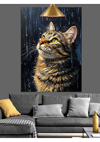 Yağmur Altında Pencereden Bakan Iri Kedi Dekoratif Kanvas - Mdf Ahşap Tablo