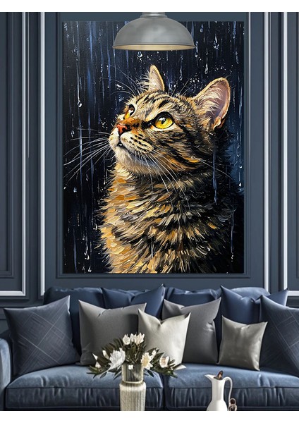 Yağmur Altında Pencereden Bakan Iri Kedi Dekoratif Kanvas - Mdf Ahşap Tablo fiyatları