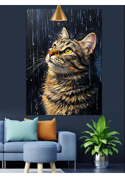Yağmur Altında Pencereden Bakan Iri Kedi Dekoratif Kanvas - Mdf Ahşap Tablo fırsatları