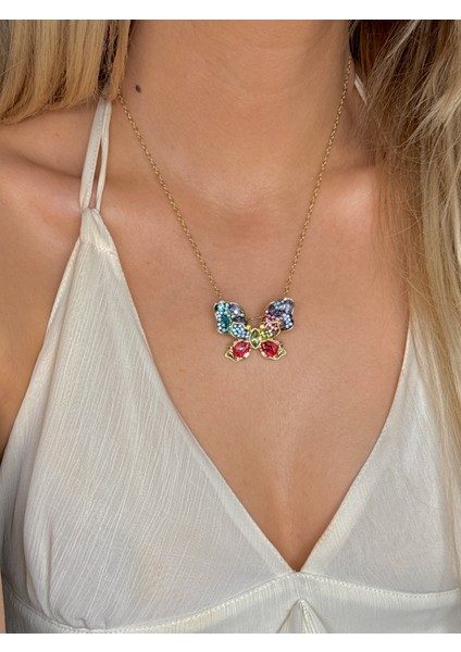 Idyllia Serisi Kelebek Kolye Çiçek Kolye Broş Olarak Da Kullanılabilir