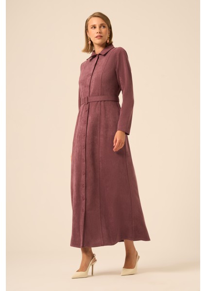 Örme Süet Elbise Mürdüm 31235 fiyatları