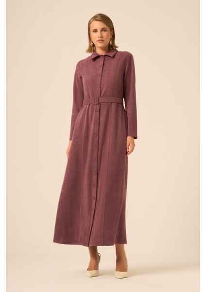 Örme Süet Elbise Mürdüm 31235 modelleri