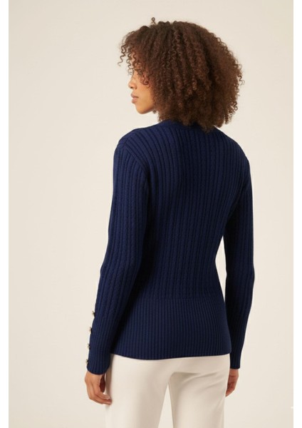 Kadın Saç Örgülü Hırka Koyu Mavi 25168