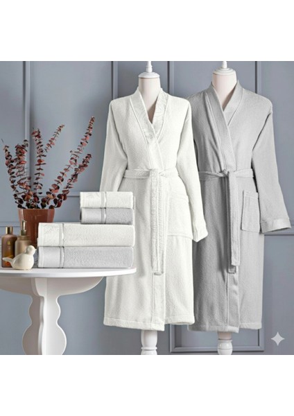 Siddy Aile Bornoz Seti 6 Parça Krem - Gri