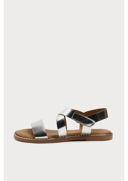 151310 Rahat Düz Sandalet Hakiki Deri Gümüş