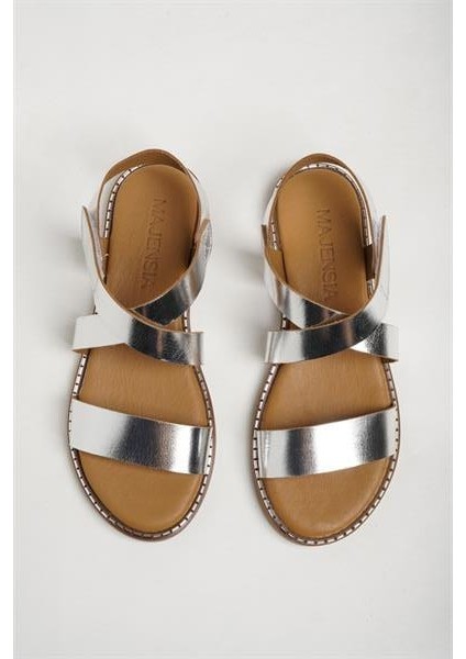 151310 Rahat Düz Sandalet Hakiki Deri Gümüş modelleri