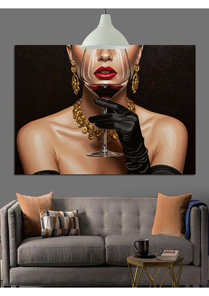 Altın Takılı Kadın Portresi Dekoratif Kanvas - Mdf Ahşap Tablo