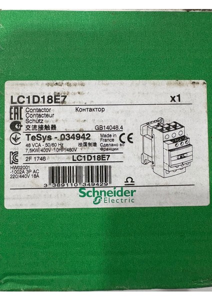 Kontaktör LC1D18E7 48VCA modelleri