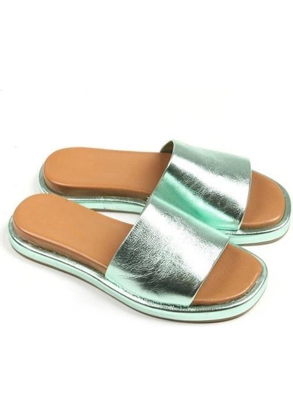 141705 Düz Bantlı Terlik Hakiki Deri Glacier Yeşil fiyatları