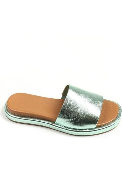 141705 Düz Bantlı Terlik Hakiki Deri Glacier Yeşil modelleri