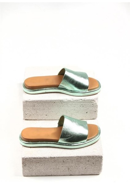 141705 Düz Bantlı Terlik Hakiki Deri Glacier Yeşil fırsatları