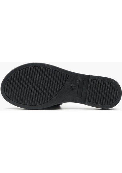141779 Katlı Bant Detaylı Günlük Terlik Hakiki Deri Siyah modelleri