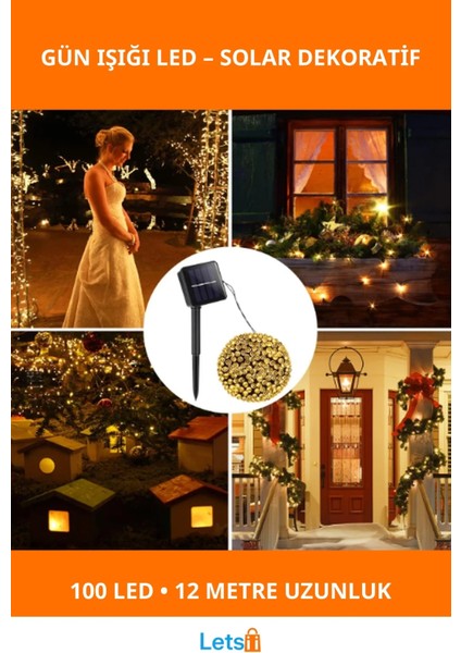 12M 100 LED Su Geçirmez Solar Gün Işığı