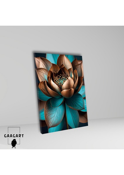 Tekli Dikey Kanvas Tablo Kahverengi Bakır Turkuaz Lotus Çiçeği fiyatları