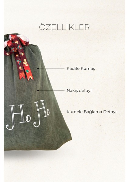 Yeşil Kadife Noel Hediye Kesesi – Nakışlı “ho Ho Ho” Hediye Torbası fiyatları
