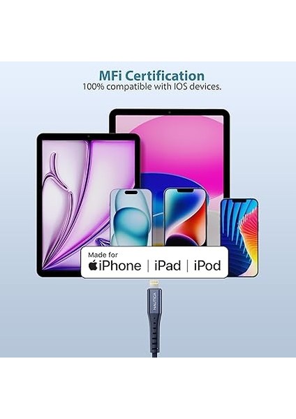 C65 Mfı Lightning To Usb-A 12W Örgülü Hızlı Şarj ve Data Kablosu 3m Navy fiyatları