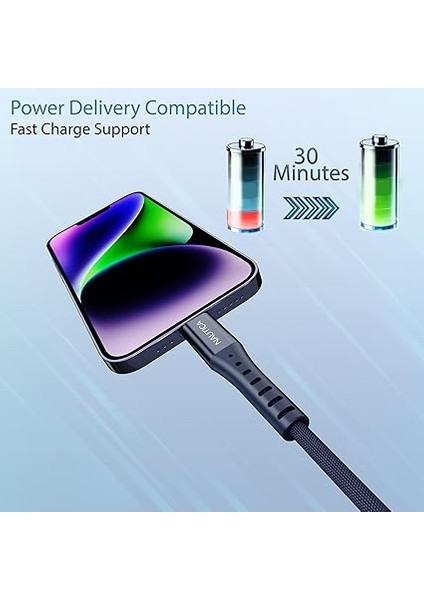 C65 Mfı Lightning To Usb-A 12W Örgülü Hızlı Şarj ve Data Kablosu 3m Navy modelleri