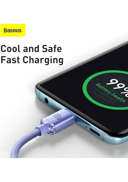 Crystal 100W 120 cm Pd Type-C Şarj Kablosu Mor fiyatları