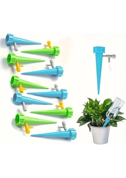 10'lu Set 1,5 Litre (Meşrubat) Şişelere Uyumlu Çiçek Saksı Sulama Aparatı - Ayar Vanalı Otomatik Damlama Sistemi, Pratik Sulama Çözümü