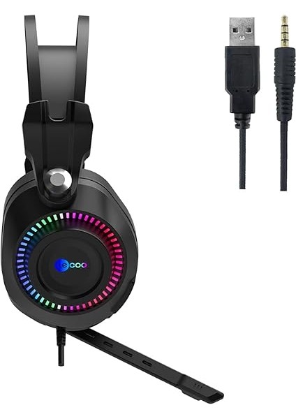 HT405 3.5mm Jack+Usb Kulak Üstü Rgb LED Aydınlatmalı Konforlu Kulak Yastıkları 50MM Hassas 100DB Ses Sürücüleri Askılı Kafa Bandı Profesyonel Tip Kablolu Mikrofonlu Oyuncu Kulaklığı Siyah fiyatları