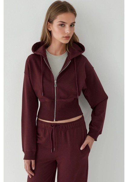 Kadın Fermuarlı Kapüşonlu Sweatshirt Leylak Moru fırsatları