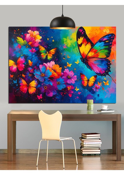 Renkli Kelebek Çiçek Sanat Dekoratif Kanvas - Mdf Ahşap Tablo fiyatları