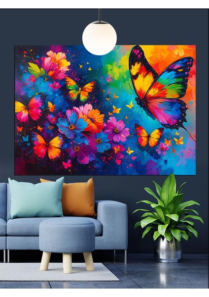 Renkli Kelebek Çiçek Sanat Dekoratif Kanvas - Mdf Ahşap Tablo modelleri