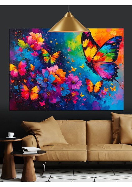 Renkli Kelebek Çiçek Sanat Dekoratif Kanvas - Mdf Ahşap Tablo fırsatları