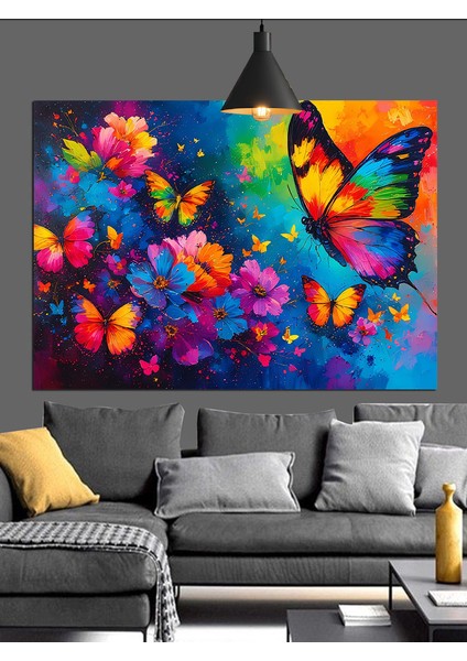 Renkli Kelebek Çiçek Sanat Dekoratif Kanvas - Mdf Ahşap Tablo indirimleri