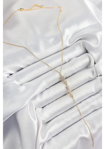 Bfs Pirinç Zirkon Taşlı Sıralı Yıldız Figürlü Y Model Gold Renk Kadın Kolye fiyatları