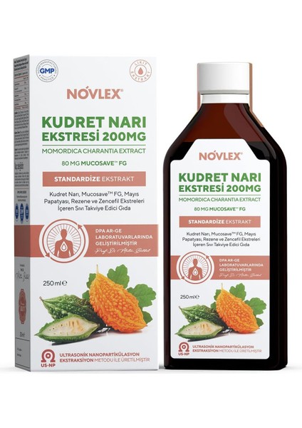 Novlex Kudret Narı (Momordica), Rezene, Mayıs Papatyası, Mucosave Fg ve Zencefil Ekstraktı (Ekstresi) Içeren Sıvı Takviye Edici Gıda 250 ml