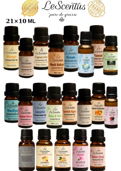Favori Set 21'li Esansiyel Uçucu Koku Yağı Buhurdanlık Yağı Difüzör Esansı Oda Ortam Kokusu 21X10ML