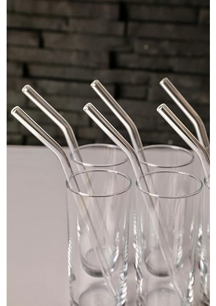 6 Adet Şeffaf Cam Eğimli Pipet - Cam Pipet 6'lı modelleri