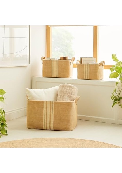 Textile 3'lü Çizgili Jüt Sepet Set modelleri