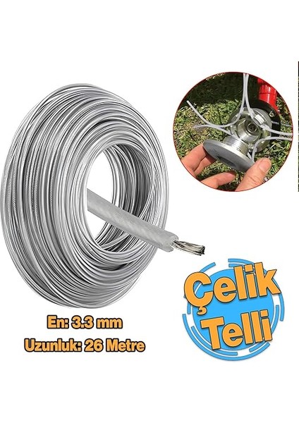 Telli Motorlu Tırpan Yuvarlak Misina 3.3 mm 26 Metre Çim Ot Biçme Teli Güçlü Profesyonel indirimleri