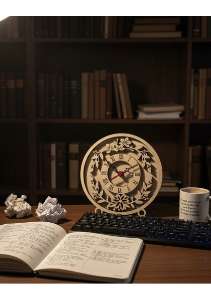 Doğal Ahşap Çiçek Desenli Masa Saati 20X20 Modern Tasarım fiyatları