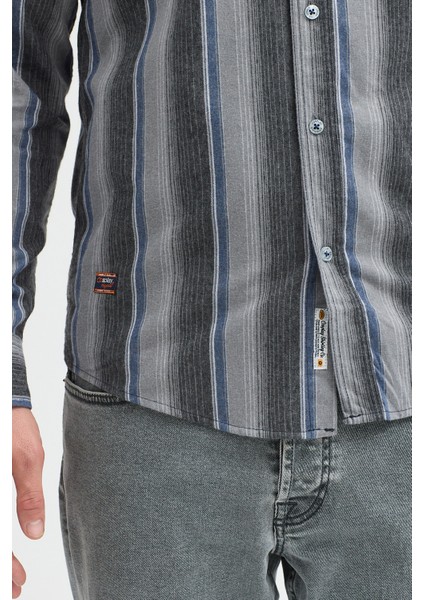 Erkek Dikine Çizgili Button Down Yaka Melanj Kışlık Pamuk Gömlek indirimleri