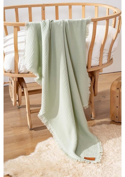 Yeşil 4 Katlı Müslin BATTANIYE%100 Pamuk Bebek & Çocuk Battaniye - Müslin Örtü