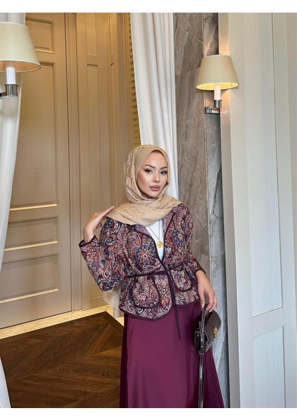 4015 Etnik Desenli Biye Detaylı Bağcıklı Ceket