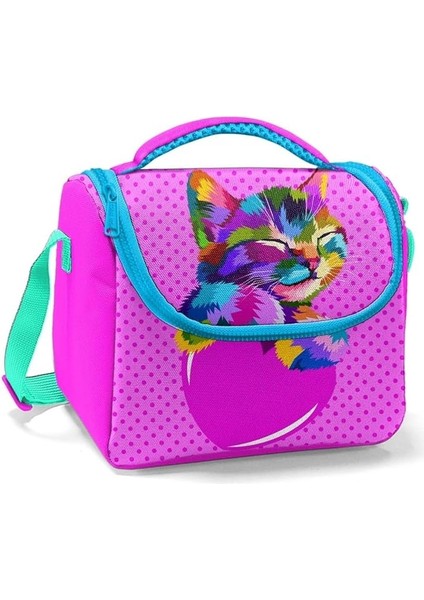 High Pembe Sevimli Kedi Kız Çocuk Okul Beslenme Çantası - Thermo Yalıtımlı