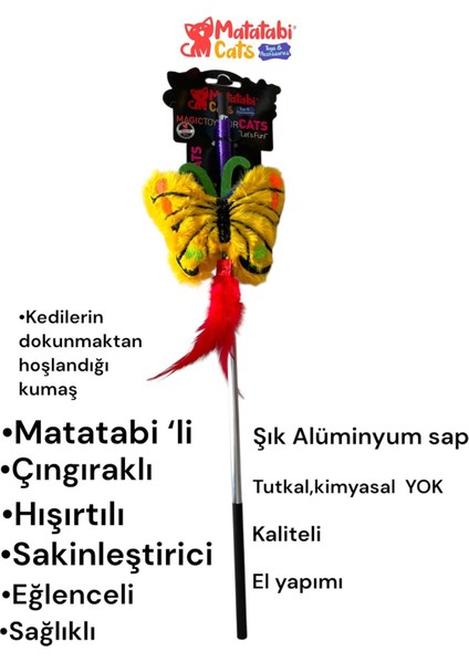 Kelebek Al. Saplı Kedi Oltası(Matatabi,çıngırak ve Özel Hışırtı Içerir.özel Kumaş)