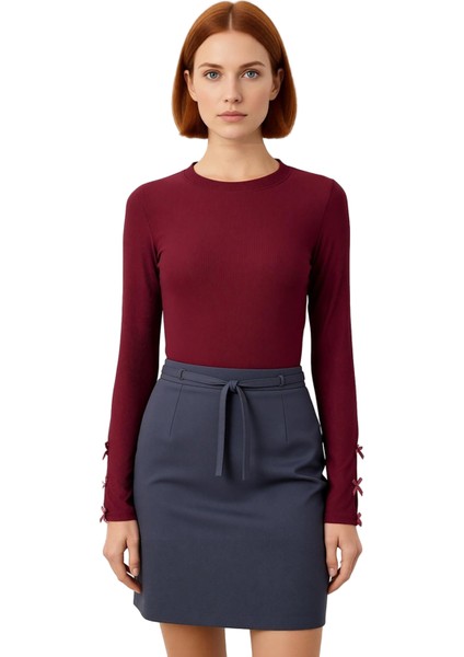 Kadın Bisiklet Yaka Uzun Kollu Kol Uçları Fiyonk Detaylı Vücuda Oturan Örme Kaliteli Şık modelleri