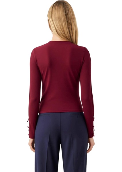 Kadın Bisiklet Yaka Uzun Kollu Kol Uçları Fiyonk Detaylı Vücuda Oturan Örme Kaliteli Şık fırsatları