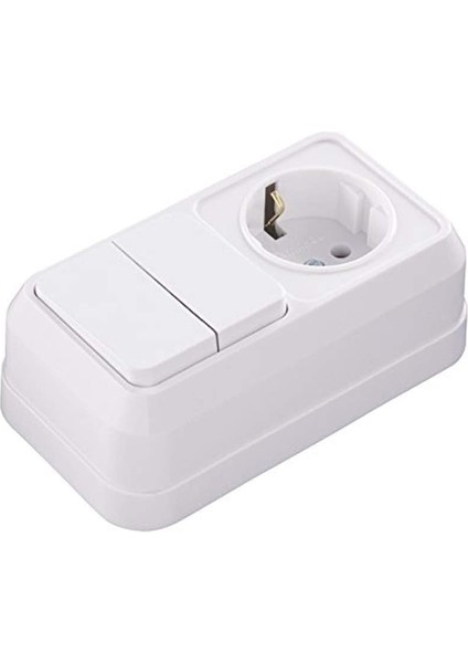 Üstü Ikili Komütatör Topraklı Priz Beyaz