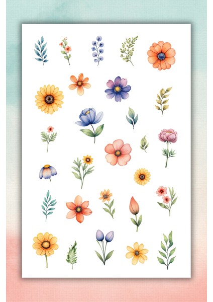 2'li Soft Çiçek ve Bitki Temalı Sticker Seti / Bullet Journal Scrapbook Kolaj Için Uygun modelleri