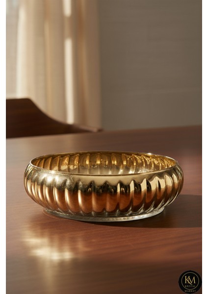 El Yapımı Titanyum Kaplama Gold Dekoratif Sunumluk Meyvelik Kase