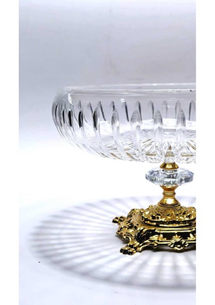 22CM Kesme Kristal Dekor Gold Ayak Cam Kase Vertical Desen fiyatları