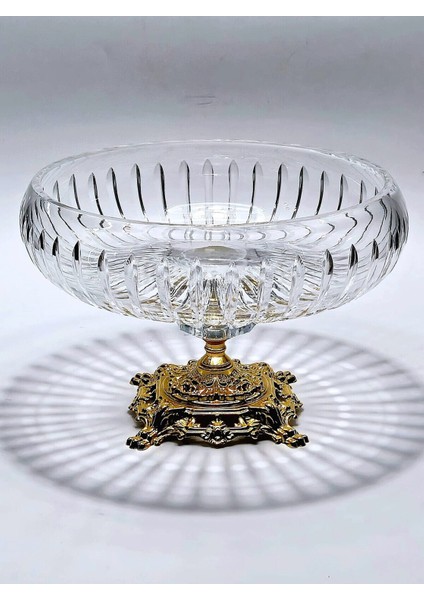 22CM Kesme Kristal Dekor Gold Ayak Cam Kase Vertical Desen modelleri